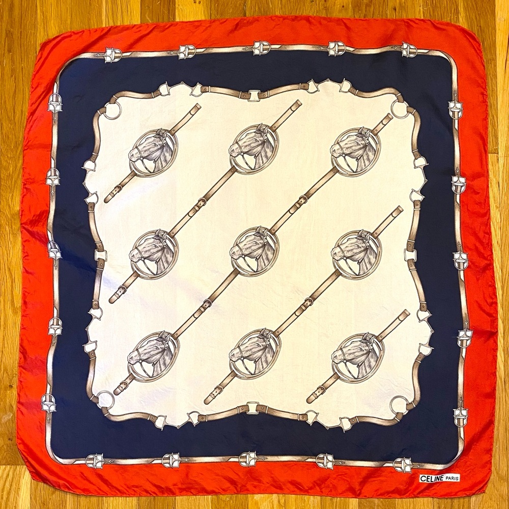 Vintage Celine Paris Equestrian Silk Scarf